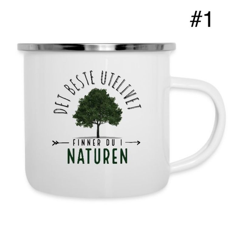 Emaljekopp med friluftsliv motiver