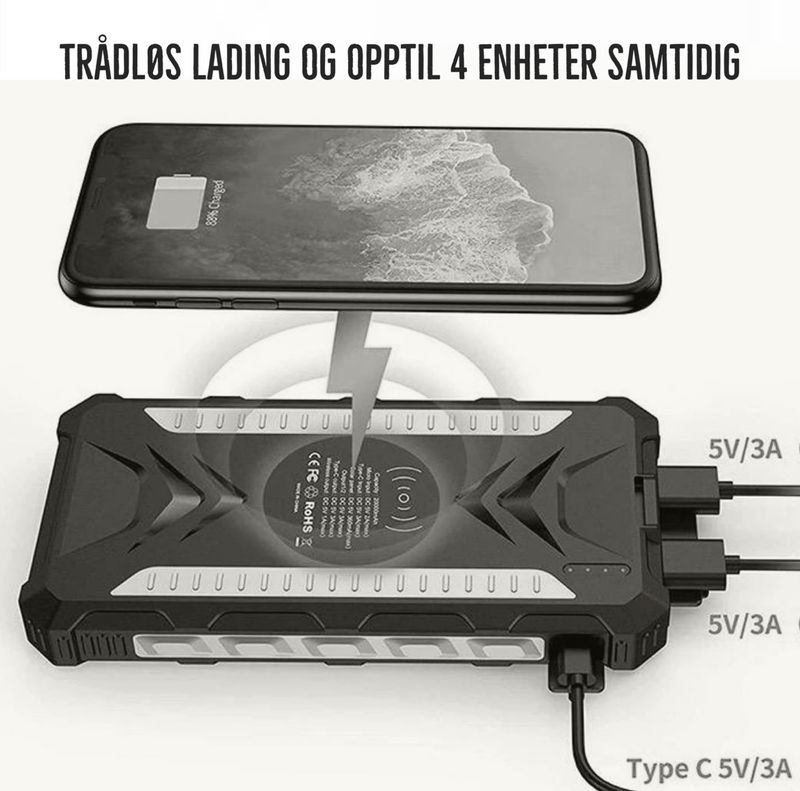 Powerbank med solcelle 36.000